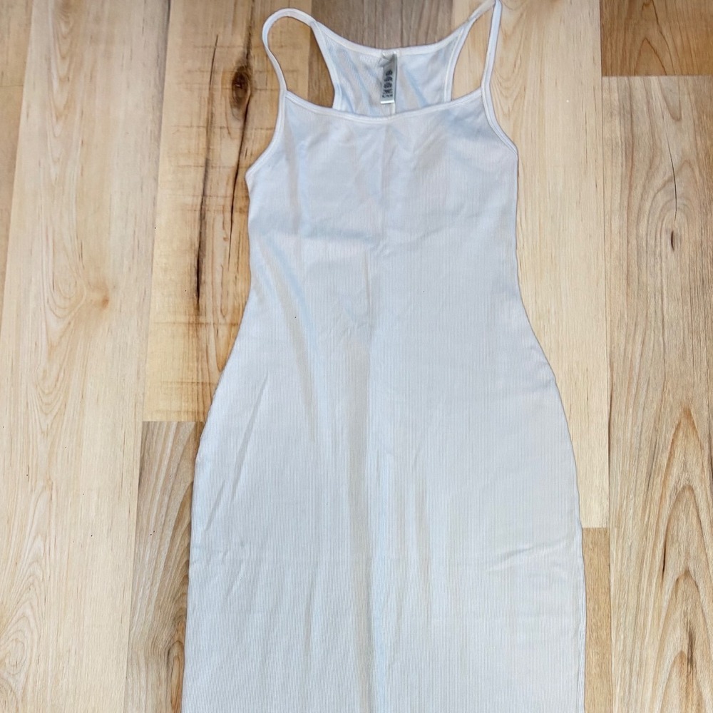 SKIMS Cotton Rib Long Tank Dress Bone Beige Racerback Maxi XL - Picture 3 of 11